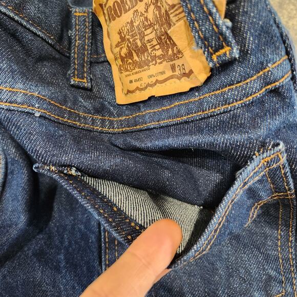 VTG 80s 90s Genuine Roebucks Mens 38x30 Dark Wash USA Made Blue Denim Jeans - Picture 5 of 16